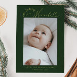 Faire-part Our Holiday Miracle Green Birth Announcement<br><div class="desc">Elegant Christmas birth announcement card featuring typography that says "our holiday miracle" with a heart. This is a birth announcement card for the holiday seasons! Add your photos,  birth stats,  and a message! Vertical photo works best on the front. The background is green.</div>