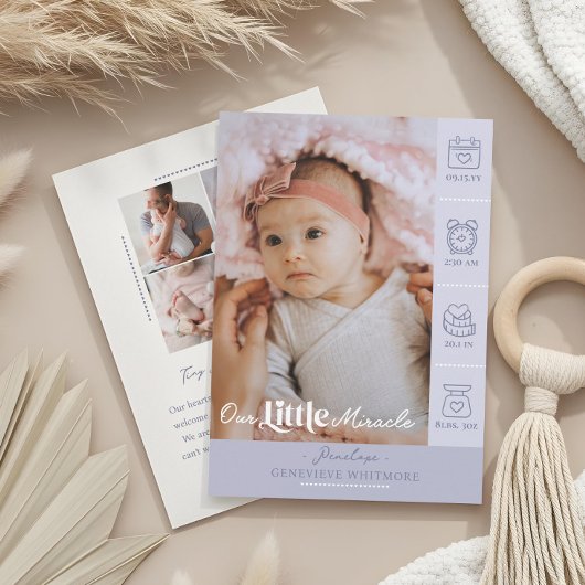 Faire-part Our Little Miracle Baby Birth Stats Newborn Photos