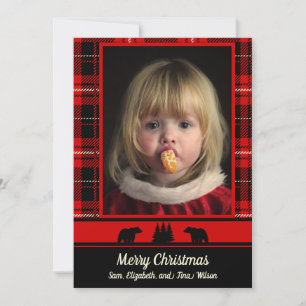 Faire-part Ours dans les Bois Red Plaid Photo Noël