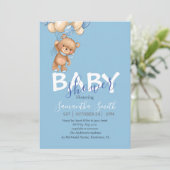 Faire-part Ours en peluche, bleu Ballons Baby shower Invitati (Debout devant)