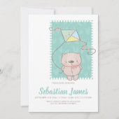 Faire-part Ours En Teddy Avec Cerf-volant Nouveau Bébé (Devant)