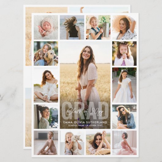 Faire-part Oversized Photo Collage Modern Overlay Graduation (Devant / Derrière)