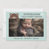 Faire-part Pale Turquoise mignon Ours Introduit Baby Faire-pa (Devant)