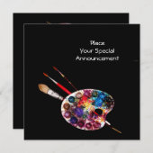 FAIRE-PART PALETTE D'ART DE COULEUR ARTISTE MONTRER LA GALERI (Devant / Derrière)