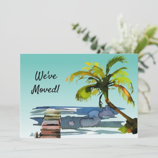 Faire-part Palm Tree Waterfront Dock Aqua New Home Moving (Debout devant)