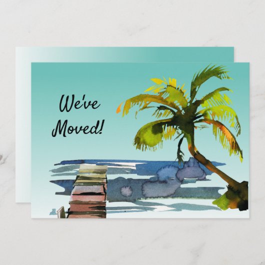 Faire-part Palm Tree Waterfront Dock Aqua New Home Moving (Devant / Derrière)