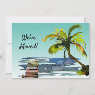 Faire-part Palm Tree Waterfront Dock Aqua New Home Moving