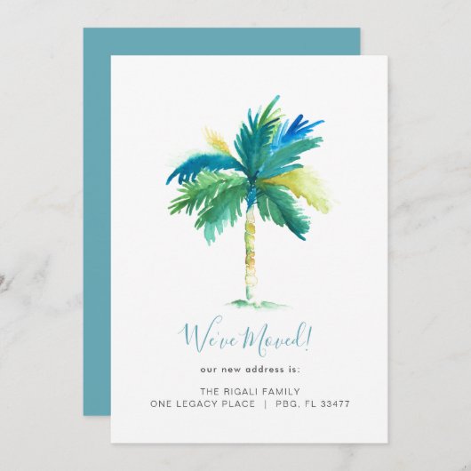 Faire-part Palmier à aquarelle tropicale Changement d'adresse (Devant / Derrière)