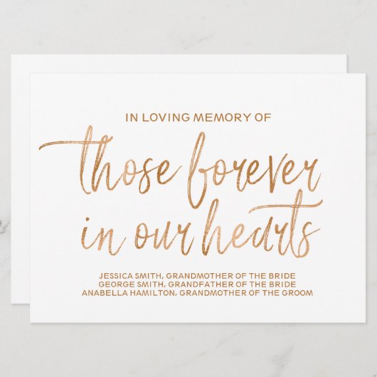 Faire-part Panneau commémoratif Rose d'Or | Lettres élégantes (Devant / Derrière)