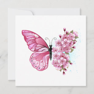 Faire-part Papillon à fleurs avec Sakura rose