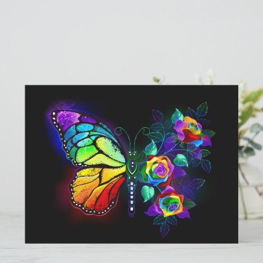 Faire-part Papillon arc-en-ciel (Debout devant)