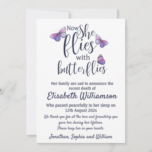 Faire-part Papillon Avis de décès (Devant)