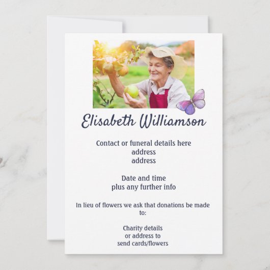Faire-part Papillon Avis de décès (Dos)