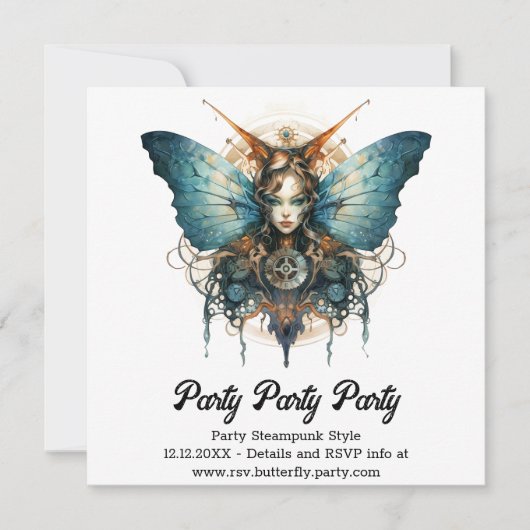 Faire-part Papillon Empereur Pistonwing Mariage Steampunk (Devant)