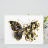 Faire-part Papillon fleur d'or avec orchidée noire (Debout devant)