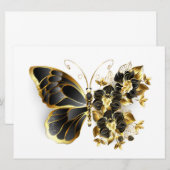 Faire-part Papillon fleur d'or avec orchidée noire (Devant / Derrière)