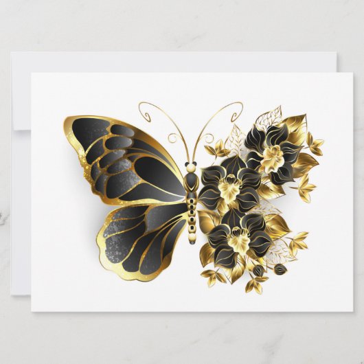Faire-part Papillon fleur d'or avec orchidée noire (Devant)