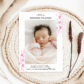 Faire-part Papillon Rose Classique Intemporel Plat Bébé
