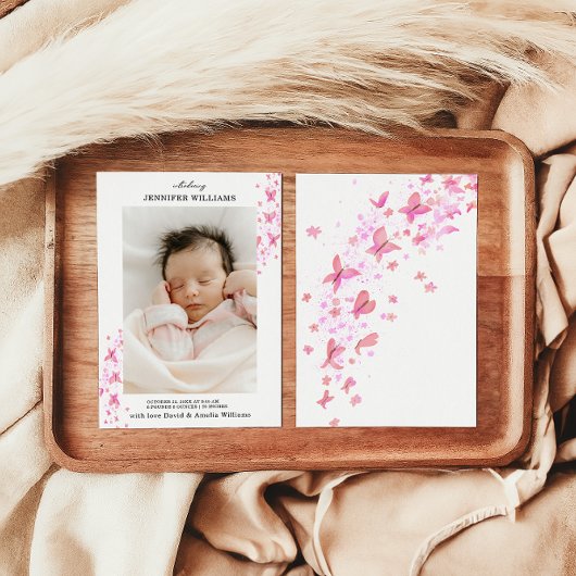 Faire-part Papillon Rose Classique Intemporel Plat Bébé