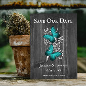 Faire-part Papillon Rustique turquoise Enregistrer La Date An