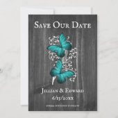 Faire-part Papillon Rustique turquoise Enregistrer La Date An (Devant)