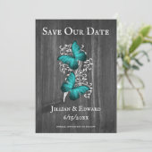 Faire-part Papillon Rustique turquoise Enregistrer La Date An (Debout devant)