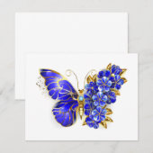 Faire-part Papillon saphir à fleurs (Devant / Derrière)