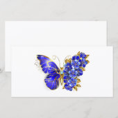 Faire-part Papillon saphir à fleurs (Devant / Derrière)