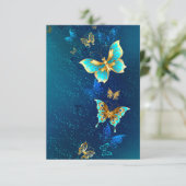 Faire-part Papillons d'or sur un Arrière - plan bleu (Debout devant)