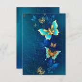 Faire-part Papillons d'or sur un Arrière - plan bleu (Devant / Derrière)