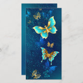 Faire-part Papillons d'or sur un Arrière - plan bleu (Devant / Derrière)