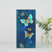 Faire-part Papillons d'or sur un Arrière - plan bleu (Debout devant)