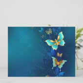 Faire-part Papillons d'or sur un Arrière - plan bleu (Debout devant)