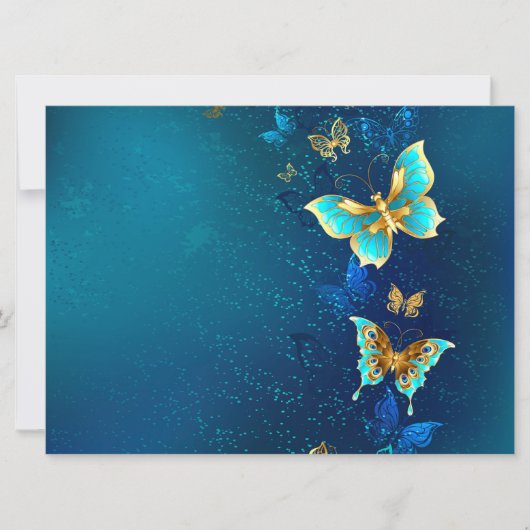 Faire-part Papillons d'or sur un Arrière - plan bleu (Devant)