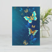 Faire-part Papillons d'or sur un Arrière - plan bleu (Debout devant)