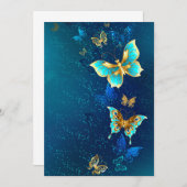 Faire-part Papillons d'or sur un Arrière - plan bleu (Devant / Derrière)