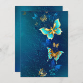 Faire-part Papillons d'or sur un Arrière - plan bleu (Devant / Derrière)