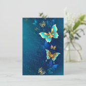 Faire-part Papillons d'or sur un Arrière - plan bleu (Debout devant)