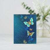 Faire-part Papillons d'or sur un Arrière - plan bleu (Debout devant)