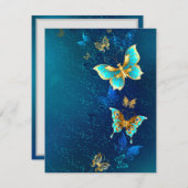 Faire-part Papillons d'or sur un Arrière - plan bleu (Devant / Derrière)