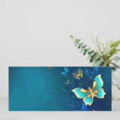 Faire-part Papillons d'or sur un Arrière - plan bleu (Debout devant)