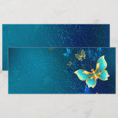 Faire-part Papillons d'or sur un Arrière - plan bleu (Devant / Derrière)
