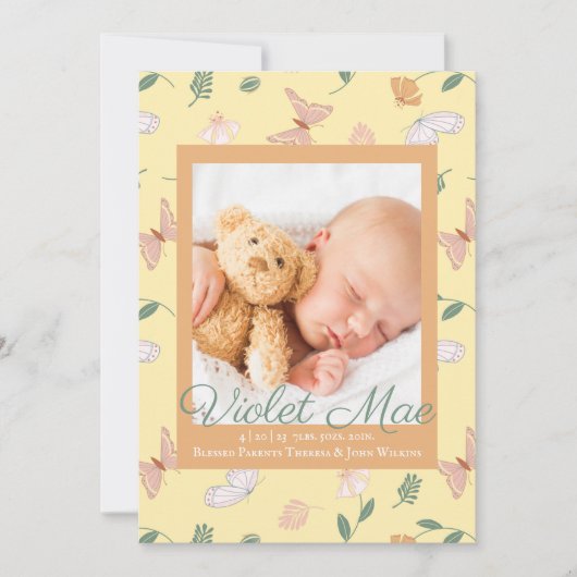 Faire-part Papillons Photo Naissance (Devant)