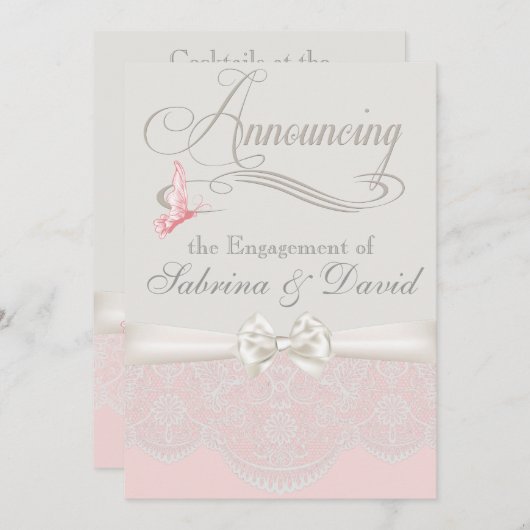 Faire-part Papillons roses et ivoire et Fiançailles de dentel (Devant / Derrière)