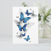 Faire-part Papillons volants bleus Morpho (Debout devant)