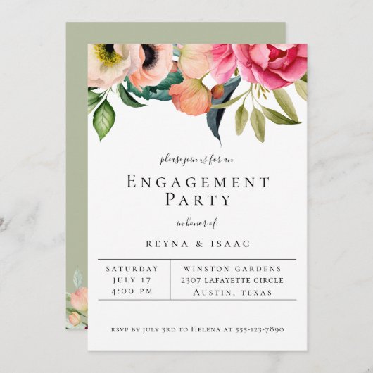 Faire-part Parti d'engagement Bohemian Blooms (Devant / Derrière)