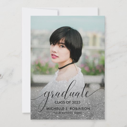 Faire-part Parties scintillant Argent moderne Ombre Girly Pho (Devant)