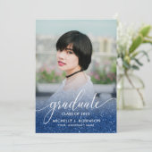 Faire-part Parties scintillant bleu foncé Ombre Girly Photo G (Debout devant)