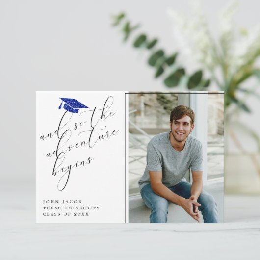 Faire-part Parties scintillant Bleue Citations de Casquette P (Debout devant)