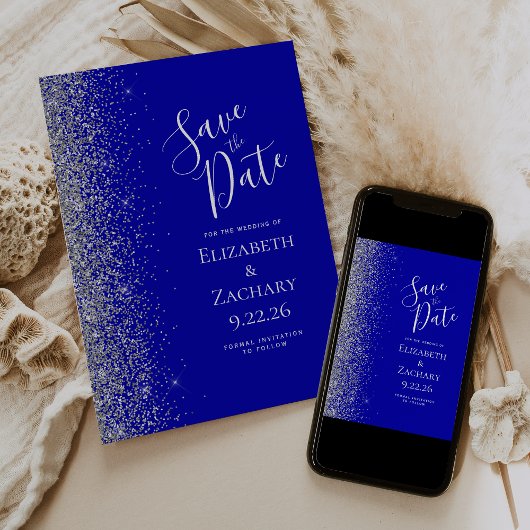 Faire-part Parties scintillant d'argent Royal Blue Enregistre